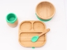 Kindergeschirr Teller mit Löffel und Saugnapf, aus Bambus, grün 3
