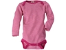 Baby Body Langarm Wolle Seide pink-geringelt 1