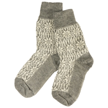 Damen und Herren Socken Norweger Bio-Schurwolle Stern grau-natur