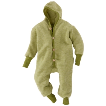 Baby und Kinder Kapuzenoverall Wolle-Baumwolle Fleece lindgrü
