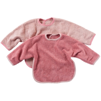 Lätzchen mit Ärmeln und Klettverschluss Bio Baumwolle 2er Set rosa 
