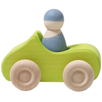 Kleines Cabrio Spielzeugauto aus Lindenholz, grün lasiert