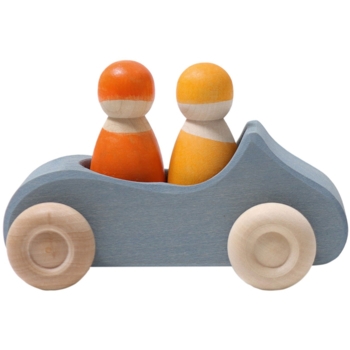Großes Cabrio Spielzeugauto aus Lindenholz, blau lasiert