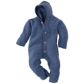 Baby Kapuzenoverall Bio-Merinowolle Fleece melange-blau