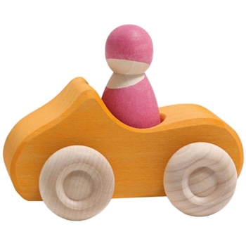 Kleines Cabrio Spielzeugauto aus Lindenholz, gelb lasiert