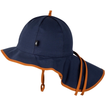 Baby und Kinder Sonnenschutz Mütze mit Bindebändern UV 50 indigo karamell
