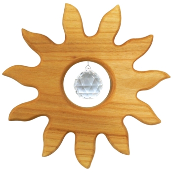 Sonne aus heimischem Laubholz, Holzdeko mit Kristall