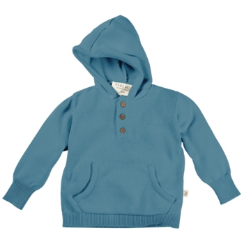 Kinder Pullover mit Kapuze Strick Bio-Baumwolle blau 
