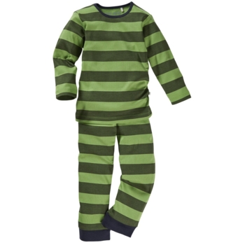 Kinder Schlafanzug 2-teilig Bio-Baumwolle Blockstreifen Grün