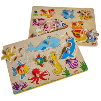 Steckpuzzle Unterwasserwelt und Tierkinder aus Holz 2er Set
