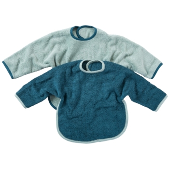 Lätzchen mit Ärmeln und Klettverschluss Bio Baumwolle 2er Set blau
