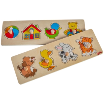 Steckpuzzle Spielzeug und Tiere aus Holz 2er Set